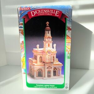 1995 Dickensville Collectables Porcelain Lighted Christmas Church Noma Vintage